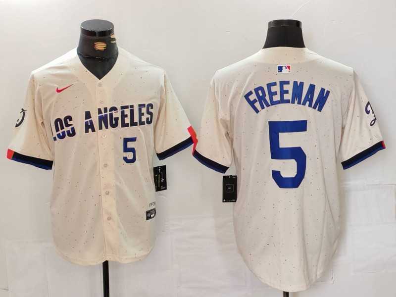 Mens Los Angeles Dodgers #5 Freddie Freeman Number Cream 2024 City Connect Limited Stitched Jerseys